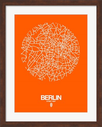 Framed Berlin Street Map Orange Print