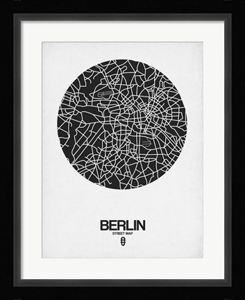 Framed Berlin Street Map Black on White Print