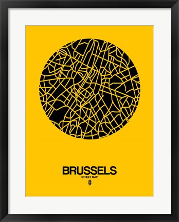 Framed Brussels Street Map Yellow Print