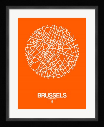 Framed Brussels Street Map Orange Print