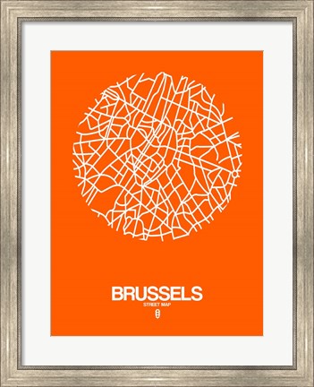Framed Brussels Street Map Orange Print
