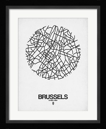 Framed Brussels Street Map White Print