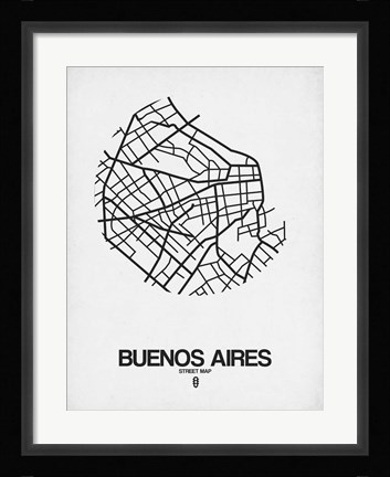Framed Buenos Aires Street Map White Print