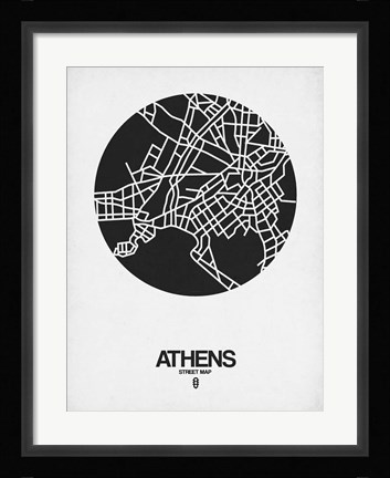 Framed Athens Street Map Black on White Print