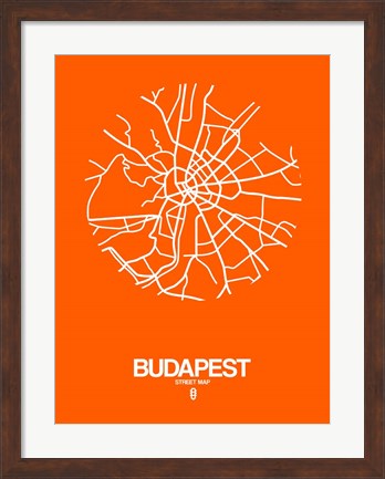 Framed Budapest Street Map Orange Print