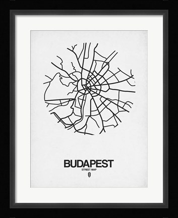 Framed Budapest Street Map White Print