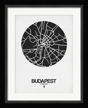 Framed Budapest Street Map Black on White Print