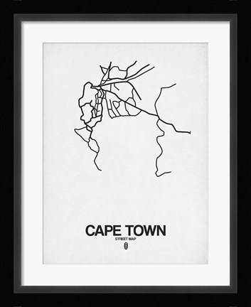 Framed Cape Town Street Map White Print