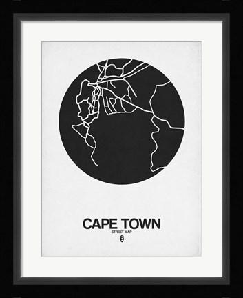 Framed Cape Town Street Map Black on White Print