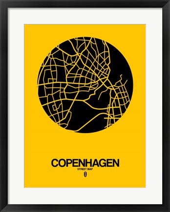 Framed Copenhagen Street Map Yellow Print