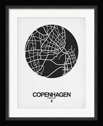 Framed Copenhagen Street Map Black on White Print