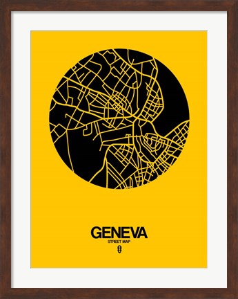 Framed Geneva Street Map Yellow Print