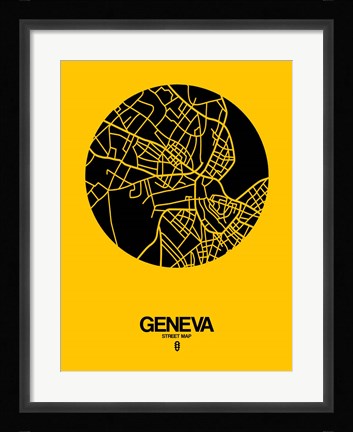 Framed Geneva Street Map Yellow Print