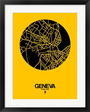 Framed Geneva Street Map Yellow Print