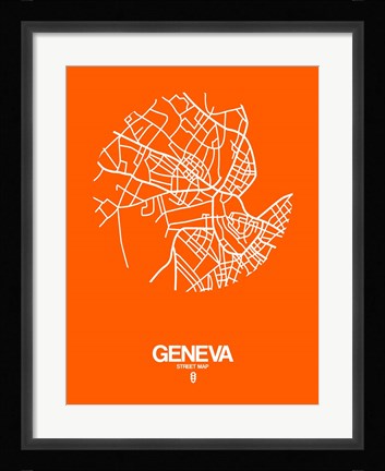 Framed Geneva Street Map Orange Print