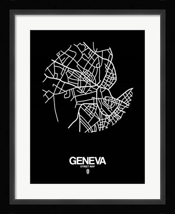 Framed Geneva Street Map Black Print