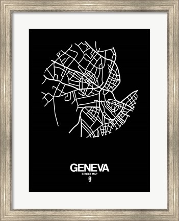Framed Geneva Street Map Black Print