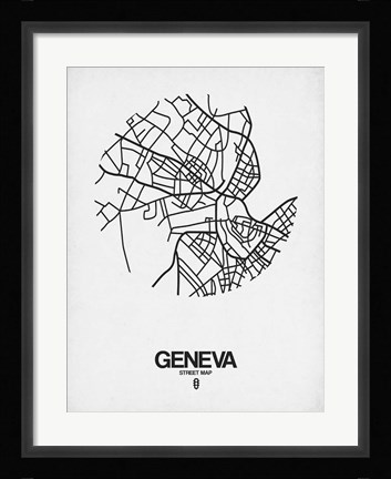 Framed Geneva Street Map White Print