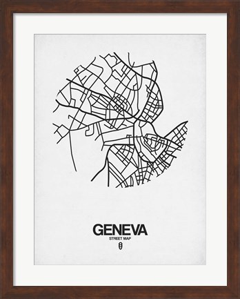Framed Geneva Street Map White Print