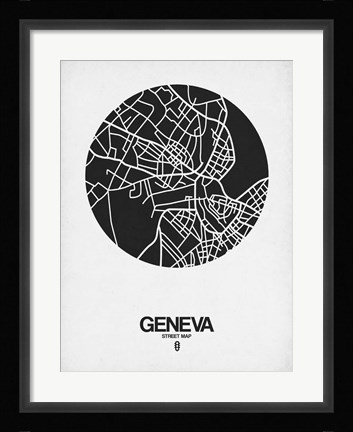 Framed Geneva Street Map Black on White Print