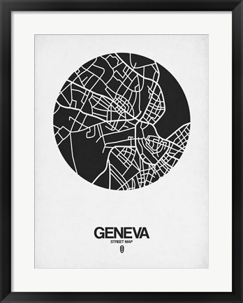 Framed Geneva Street Map Black on White Print