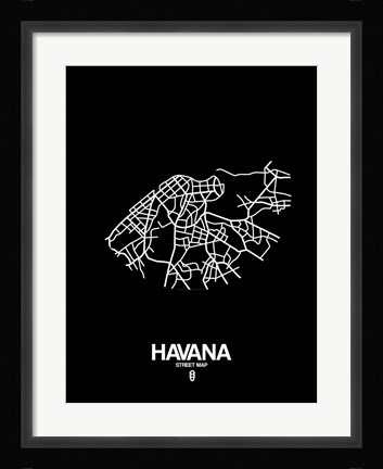 Framed Havana Street Map Black Print