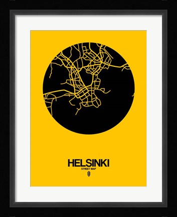 Framed Helsinki Street Map Yellow Print