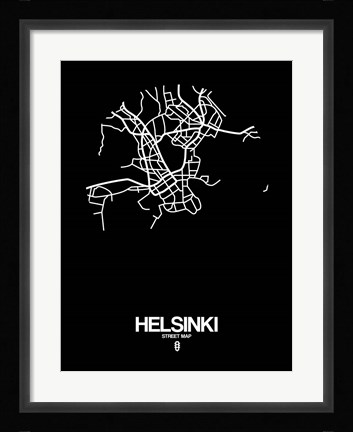 Framed Helsinki Street Map Black Print