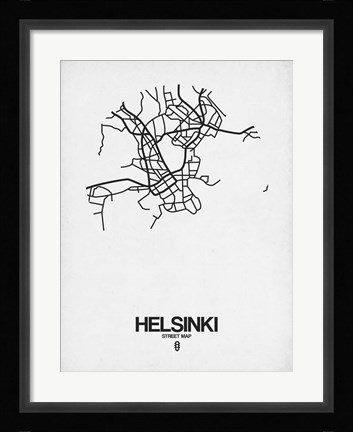 Framed Helsinki Street Map White Print