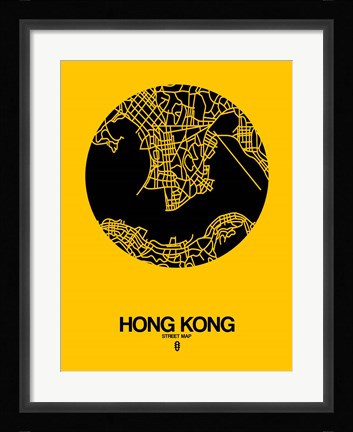 Framed Hong Kong Street Map Yellow Print