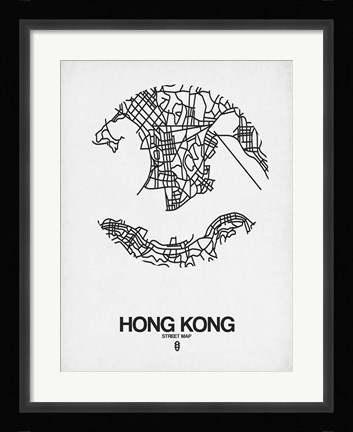 Framed Hong Kong Street Map White Print