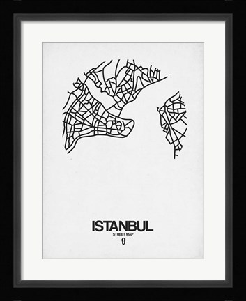 Framed Istanbul Street Map White Print
