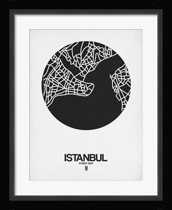 Framed Istanbul Street Map Black on White Print