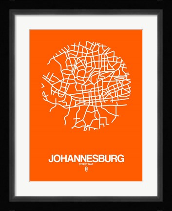 Framed Johannesburg Street Map Orange Print