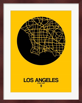 Framed Los Angeles Street Map Yellow Print