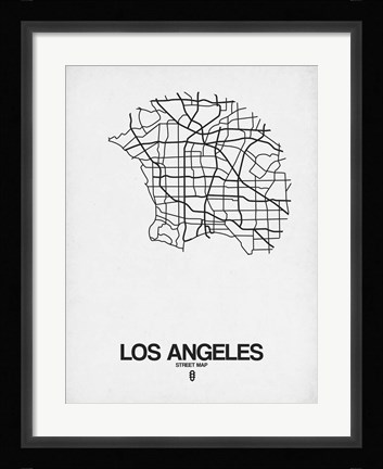 Framed Los Angeles Street Map White Print