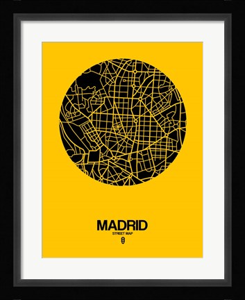 Framed Madrid Street Map Yellow Print