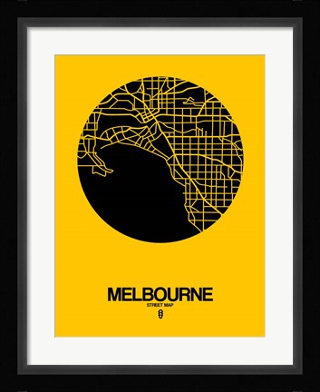 Framed Melbourne Street Map Yellow Print