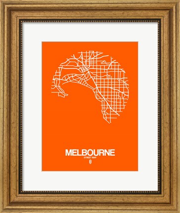 Framed Melbourne Street Map Orange Print