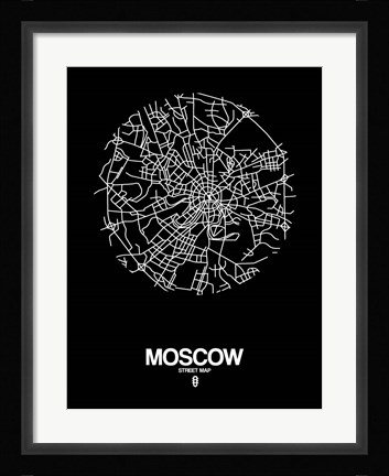 Framed Moscow Street Map Black Print
