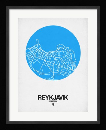 Framed Reykjavik Street Map Blue Print