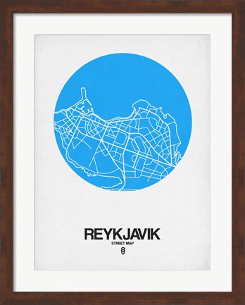 Framed Reykjavik Street Map Blue Print