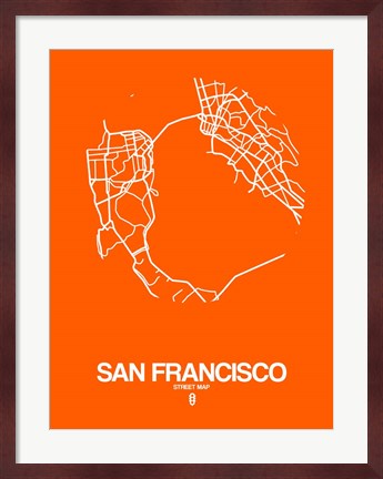 Framed San Francisco Street Map Orange Print