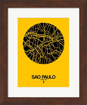 Framed Sao Paulo Street Map Yellow Print