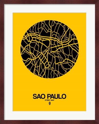 Framed Sao Paulo Street Map Yellow Print