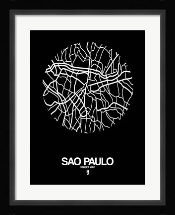 Framed Sao Paulo Street Map Black Print