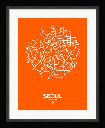 Framed Seoul Street Map Orange Print