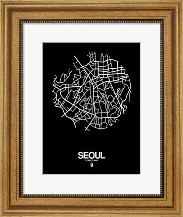 Framed Seoul Street Map Black Print