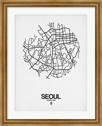 Framed Seoul Street Map White Print