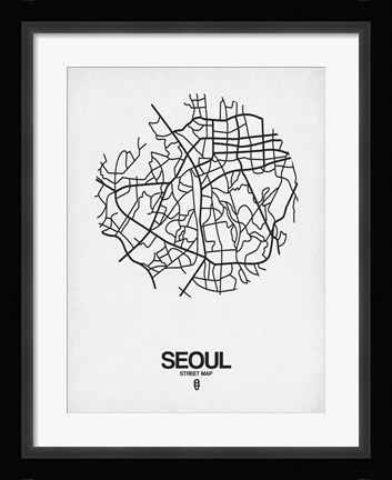 Framed Seoul Street Map White Print